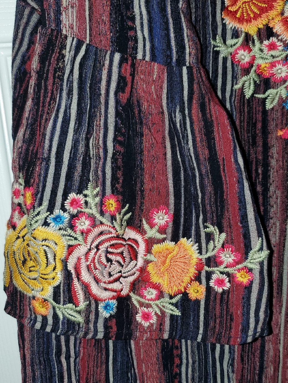 Savanna Jane Striped Boho Tunic with Colorful Floral Embroidery Size 2X - Picture 6 of 8